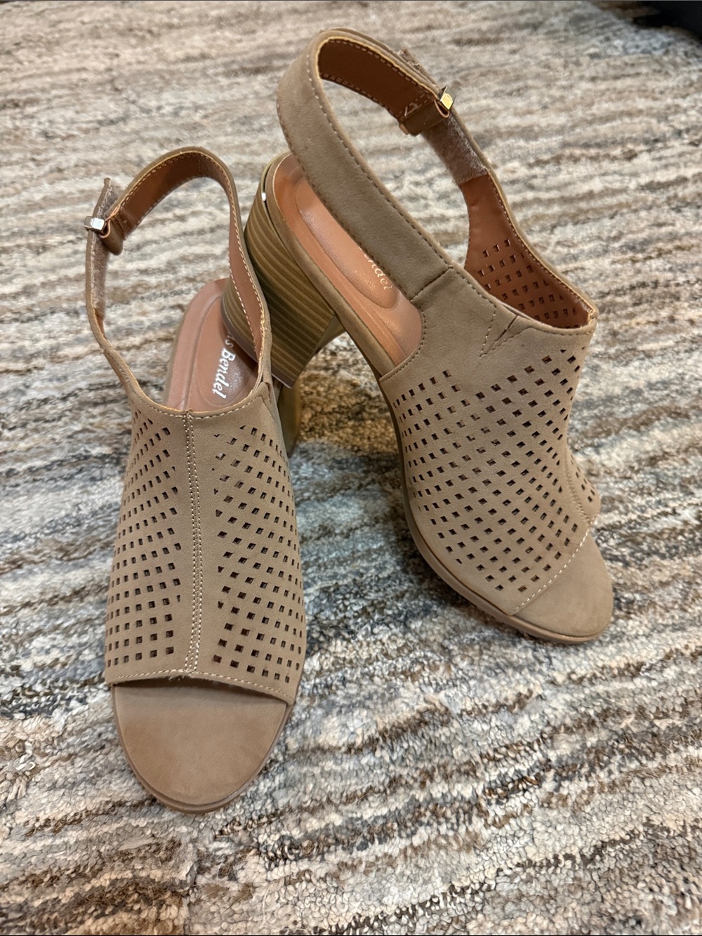 Alexis Bendel Taupe Open-Toe Slingback Heels